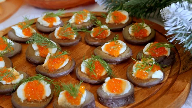 Caviar canapés prepared on site