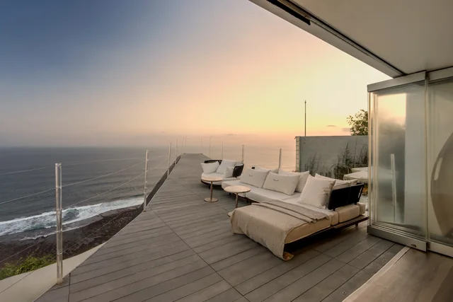 Sunset on the ocean deck