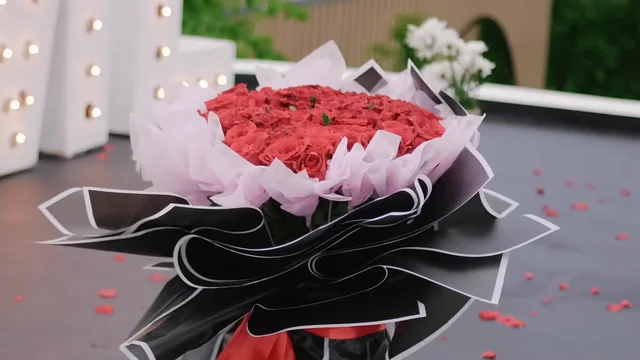 Roses and petals arranged on the helipad
